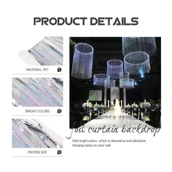 2 Packs Silver Multicolor Tinsel Foil Fringe Curtain Backdrop Engagement Bridal - Picture 2 of 8
